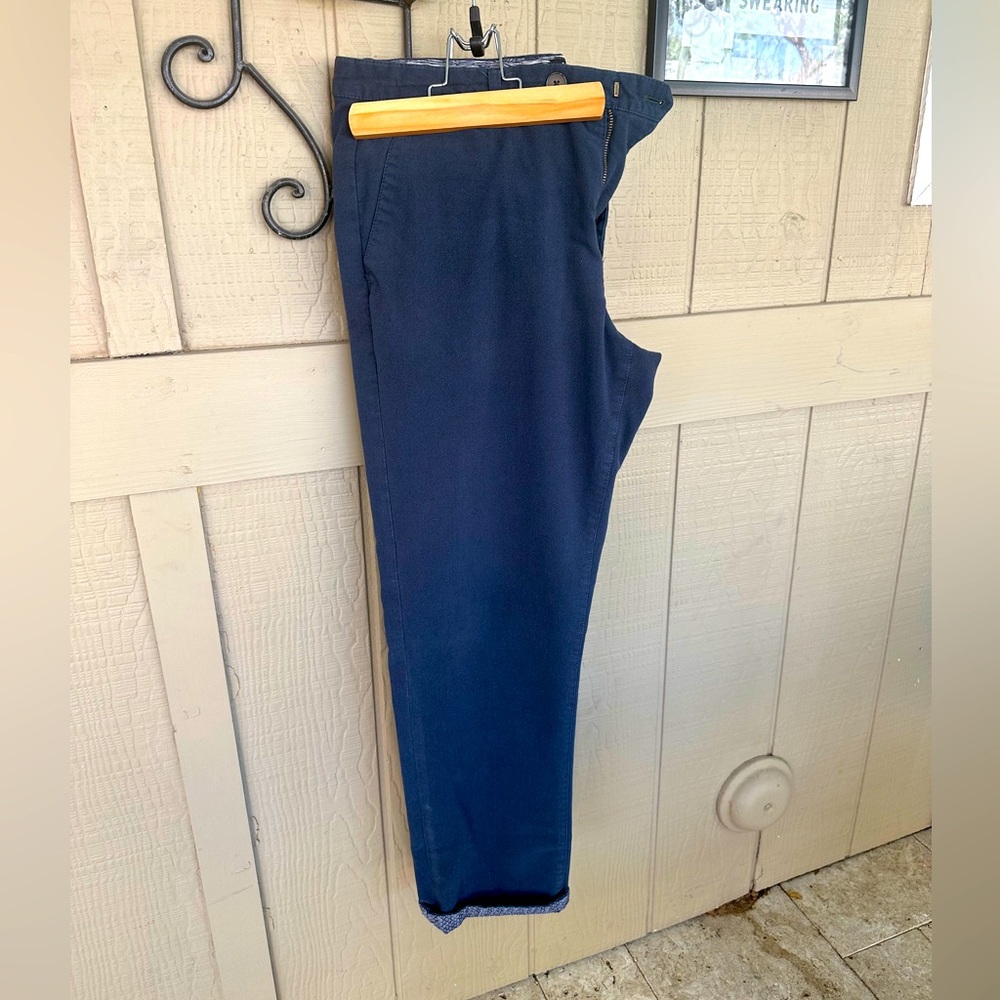 Ted Baker Men’s Blue Cotton Blend Pants with optional Printed Cuff.